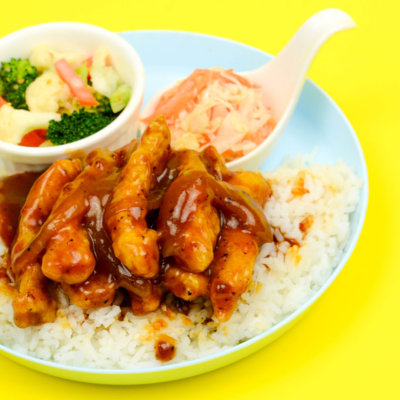 Image of delicious Blackpepper Chicken Chop served with pumpkin soup and freshly cooked vegetables